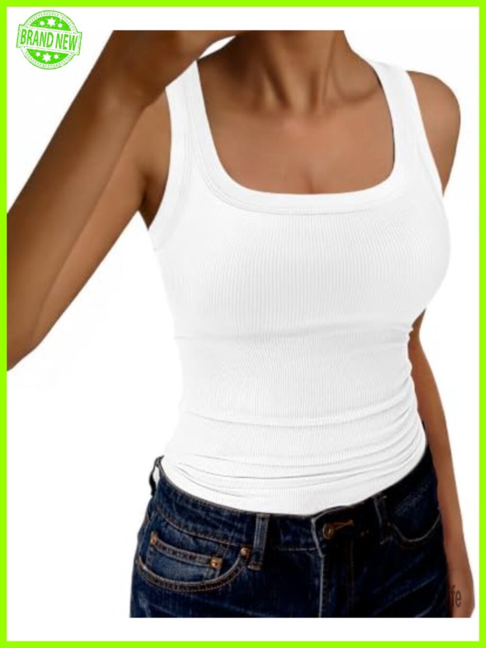 Womens Ribbed Tank Top Scoop Neck Racerback Sleeveless Slim Fit Summer Basic